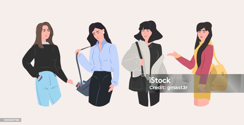 Beautiful Women Group Standing Together Attractive Girls Female Cartoon  Characters In Casual Clothes Portrait Flat Horizontal Stock Illustration -  Download Image Now - iStock