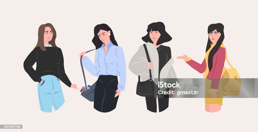 Beautiful Women Group Standing Together Attractive Girls Female Cartoon Characters In Casual Clothes Portrait Flat Horizontal Stock Illustration - Download Image Now - iStock Beautiful Women Group Standing Together Attractive Girls Female Cartoon Characters In Casual Clothes Portrait Flat Horizontal Stock Illustration - Download Image Now - iStock