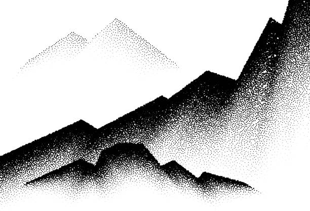 illustrations, cliparts, dessins animés et icônes de backgroun abstrait avec des montagnes et la vague des points dispersés - stochastic