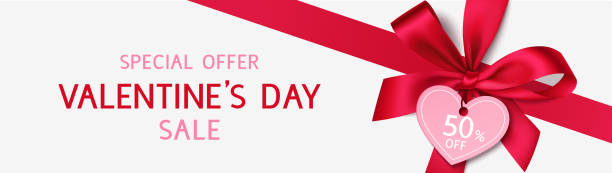 istock Decorative red bow with heart price tag. Valentines day sale design template. 1203496754