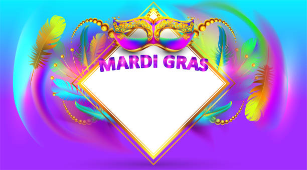 illustrations, cliparts, dessins animés et icônes de fond d'affiche de masque de carnaval de mardi gras avec l'espace de copie pour le texte. effet bokeh pour la carte de voeux de célébration, bannière, dépliant. - vecteur - mardi gras backgrounds bead purple