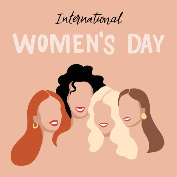 Bannière de félicitations pour la Journée internationale de la femme. Illustration de vecteur avec différentes femmes. Belles filles dans le profil - Illustration vectorielle