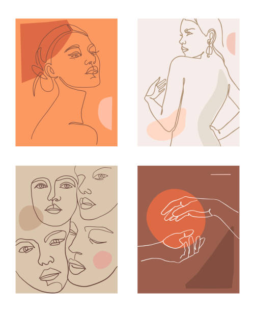 Verticale féminine minimaliste moderne de ligne. Impression de concept de mode. Modèle pour logo, carte, bannière, affiche, conceptions de vêtements. Contexte des médias sociaux - Illustration vectorielle