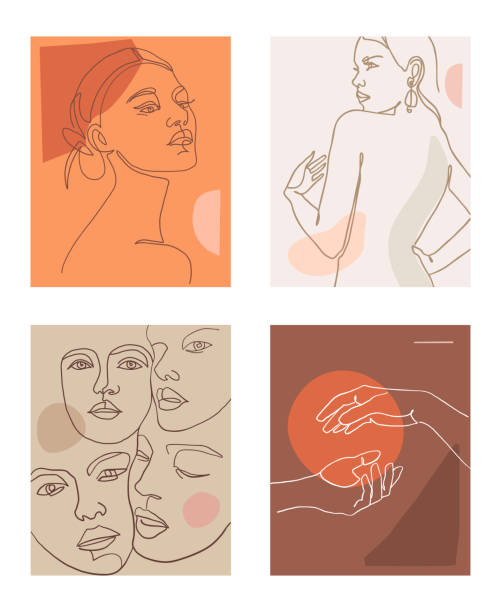 Nowoczesna minimalistyczna linia kobiecy portret. Druk koncepcyjny mody. Szablon dla logo, karty, baner, plakat, wzory odzieży. Tło w mediach społecznościowych – artystyczna grafika wektorowa
