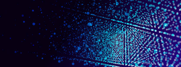 istock Abstract blue ray sci-fi futuristic digital cyber space bright light flare shining. Festive celebration 3D light ray web banner wide screen copy space backgrounds. 1203499269
