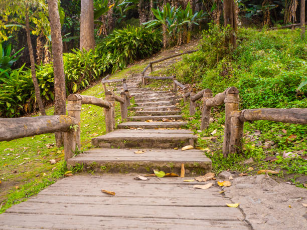 istock Old stone staircase, walkway steps on the mountain trail. 1203500517