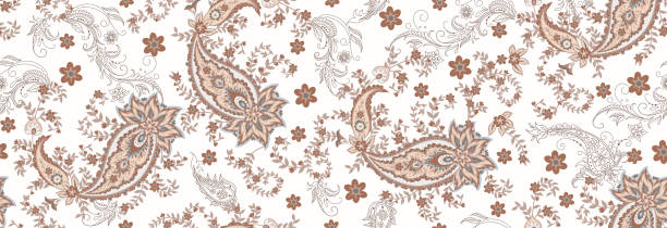 istock Seamless ethnic pattern of paisley and decorative floral branches. Indian motif. Vector background 1203501234