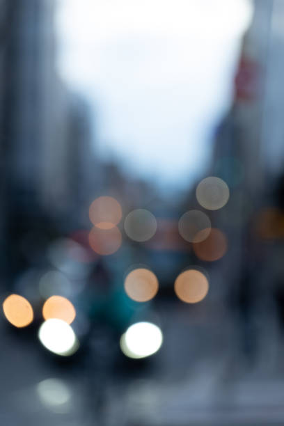 Dusk on a busy City Street. Every thing is intentionally out of focus so it makes a great background.