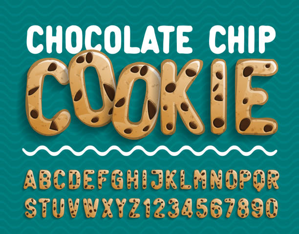 Chocolate Chip Cookie alphabet font. Cartoon cookie letters and numbers. Chocolate Chip Cookie alphabet font. Cartoon cookie letters and numbers. Stock vector illustration for your typography design. chocolate chip cookie stock illustrations