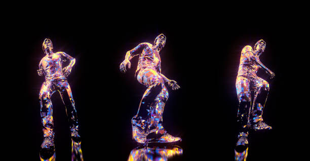 istock Dancing poses 3D render. Set of 3 items isolated on black background 1203503349
