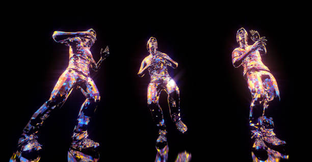 istock Dancing poses 3D render. Set of 3 items isolated on black background 1203503368