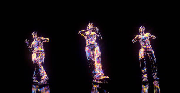 istock Dancing poses 3D render. Set of 3 items isolated on black background 1203503390
