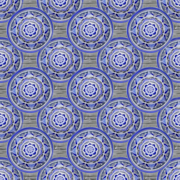 istock Seamless background from a set of decorative ceramic dishes hand-painted with acrylic paints with a floral pattern 1203509077