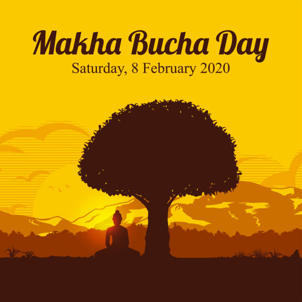 illustrations, cliparts, dessins animés et icônes de makha bucha day, bouddha livrant ses enseignements peu de temps avant sa mort à 1 250 moines, vector illustration - teachings