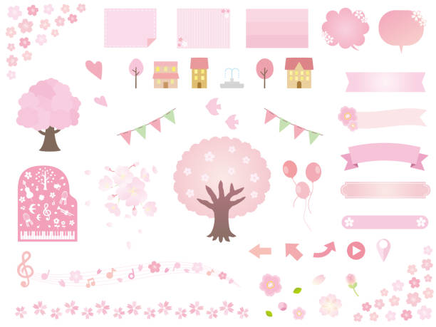 Sakura set It is an illustration of a Sakura set. bird quotes stock illustrations
