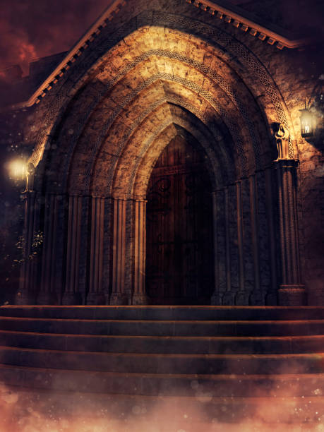 istock Entrance to a gothic chapel at night 1203510466