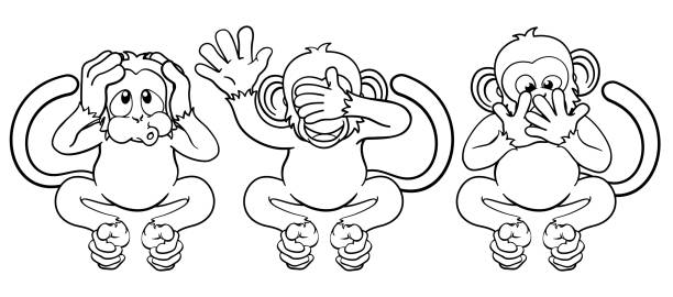 Monkeys See Hear Speak No Evil Cartoon Characters The monkeys from the saying see, hear and speak no evil cute cartoon characters. speak no evil stock illustrations