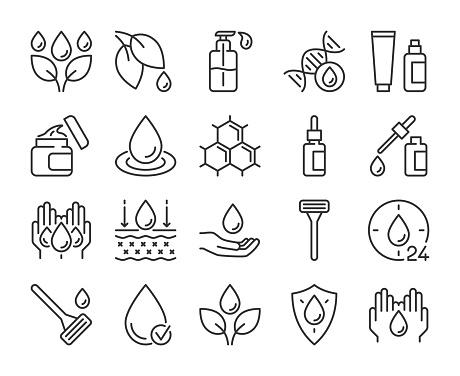 Skin care icon. Natural Skin Care Ingredients line icons set. Editable stroke.