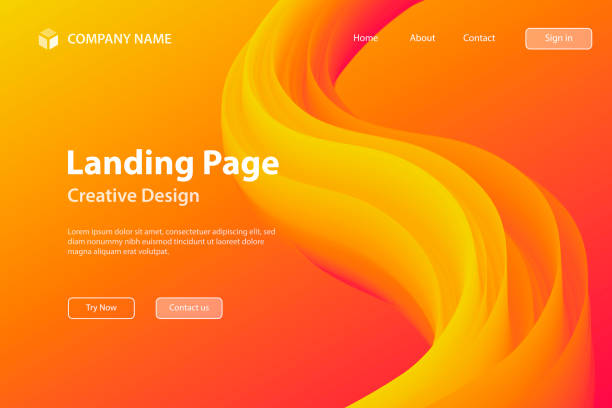Landing page Template - Fluid Abstract Design on Orange gradient background Landing page template for your website with a modern and trendy background. Abstract design with a fluid, liquid, 3d and gradient color shape. This illustration can be used for your design, with space for your text (colors used: Yellow, Orange, Red, Pink). Vector Illustration (EPS10, well layered and grouped), wide format (3:2). Easy to edit, manipulate, resize or colorize. red yellow neon stock illustrations