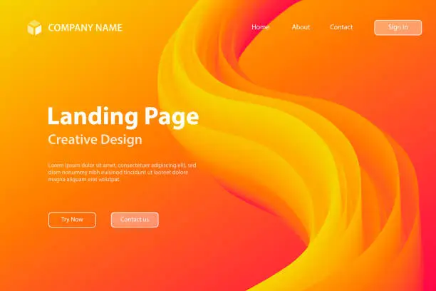 Vector illustration of Landing page Template - Fluid Abstract Design on Orange gradient background