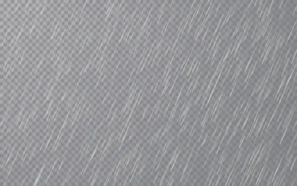 Vector illustration of Rain drops on transparent background. Falling water drops. Nature rainfall. Vector illustration