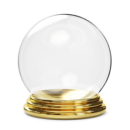 Empty christmas snow globe on  white background. Clipping path included. 3d illustration