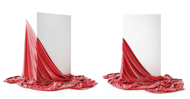 ensemble de podiums vides avec tissu rouge, isolé sur un fond blanc avec le chemin de coupure. - red veil photos et images de collection