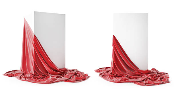 istock Set of empty podiums with red cloth, isolated on a white background with clipping path. 1203516729