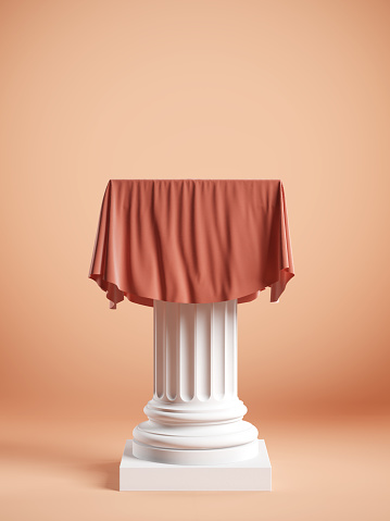 Column covered with pink silk cloth. Clipping path included. 3d illustration