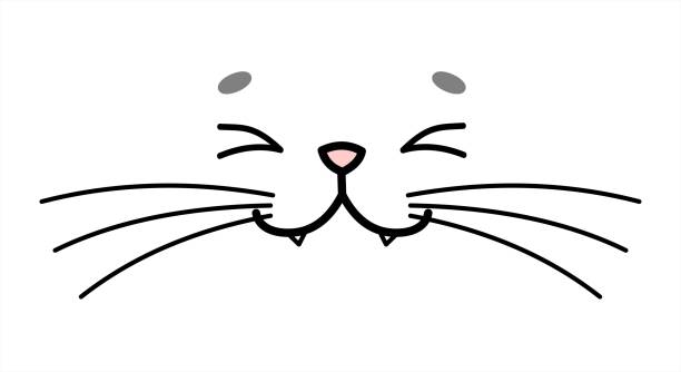 Cute, Joyful, Happy Animal Face, Emoji. The cat's face with a mustache blinked, smiling. Image for baby clothes, t-shirts. Vector image isolated on a white background. Cute, Joyful, Happy Animal Face, Emoji. The cat's face with a mustache blinked, smiling. Image for baby clothes, t-shirts. Vector image isolated on a white background. animal whisker stock illustrations