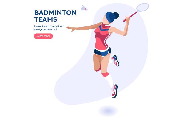 ilustraciones, imágenes clip art, dibujos animados e iconos de stock de personaje del jugador de bádminton - bádminton deporte