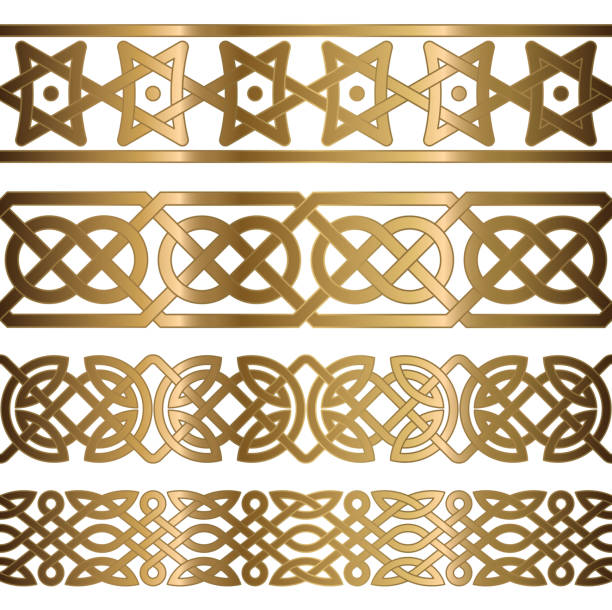 istock Set of golden geometrical seamless borders. 1203525717
