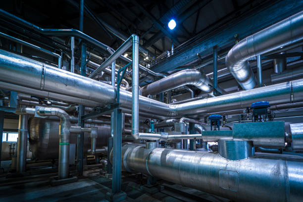 Detail of chemical plant interior of chemical complex oil refinery stock pictures, royalty-free photos & images