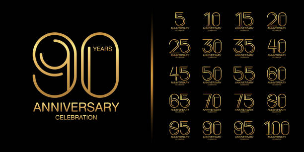 ilustrações de stock, clip art, desenhos animados e ícones de set of premium anniversary logotype. golden anniversary celebration emblem design for company profile, leaflet, magazine, brochure, web, banner, invitation or greeting card. - number 80