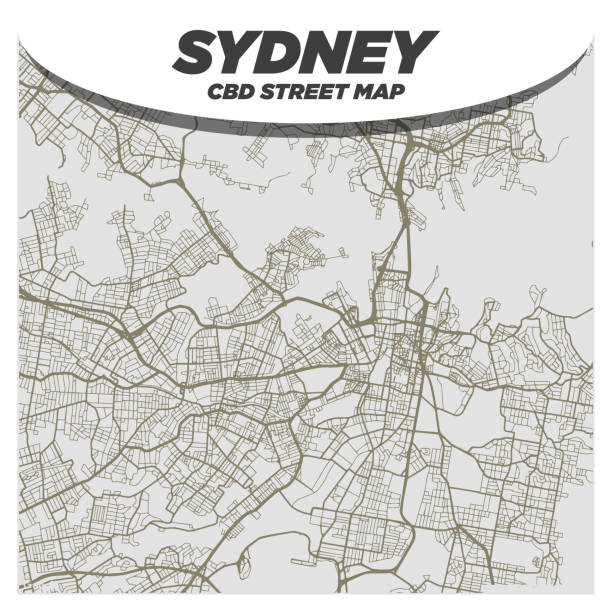 Creative and Bold Black & White City Street Map of Sydney Australia CBD Central Downtown District vector art illustration