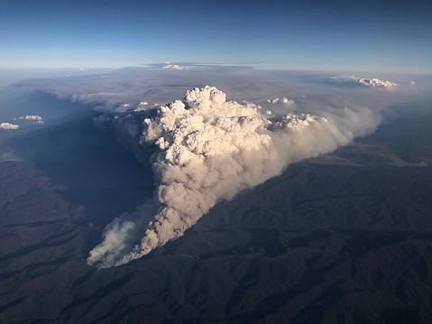 Aerial view of bushfires that were out of control in Summer in 2019/20 in Australia