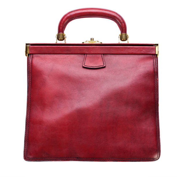 red vintage satchel bag on white background, isolated. place for text. file contains clipping path