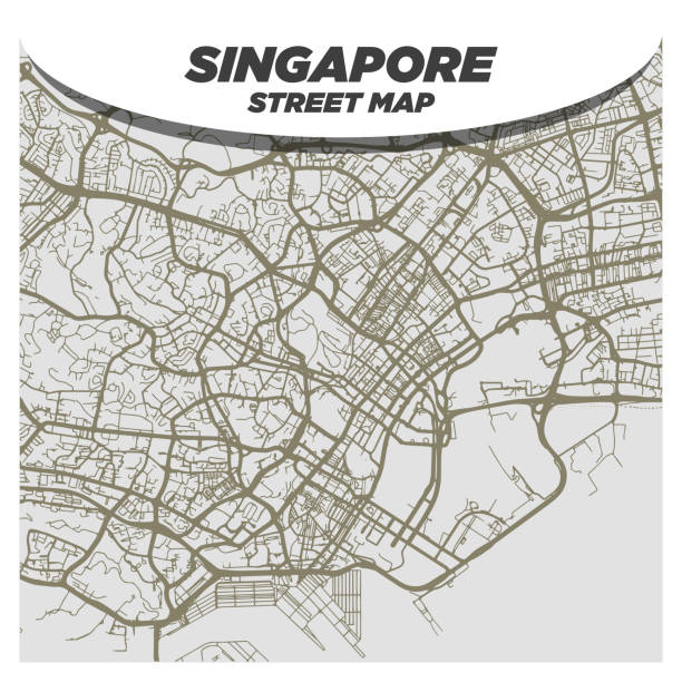 creative and bold black & white city street mapa singapuru cbd central downtown district - singapore stock illustrations