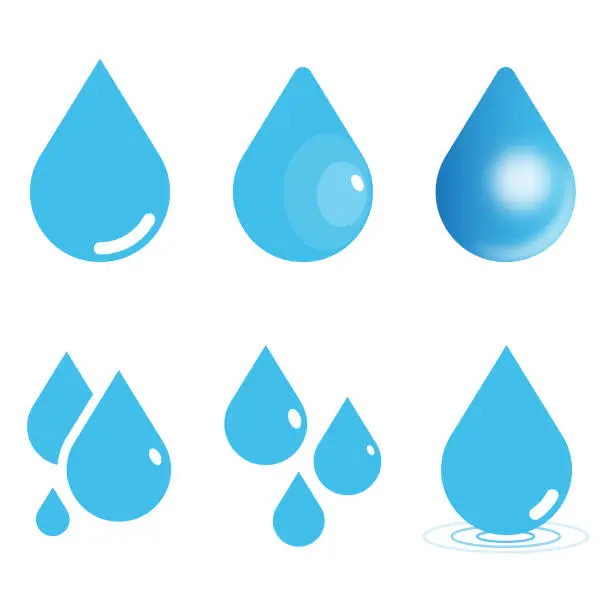 Vector illustration of Water Drop Icon Set. Raindrop Vector Illustration on White Isolated Background. Flat and Gradient Style.