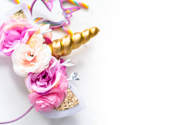 istock Objects for unicorn themed kids birthday party. 1203551181