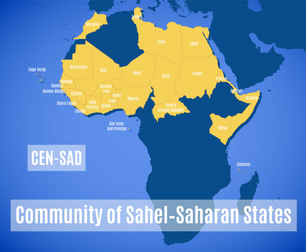Member states of the The Community of Sahel–Saharan States (CEN-SAD). Member states of the The Community of Sahel–Saharan States (CEN-SAD) sahel stock illustrations