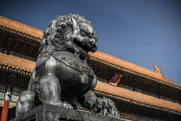 traditioneller chinesischer löwe in der verbotenen stadt in peking - ming china forbidden city emperor stock-fotos und bilder
