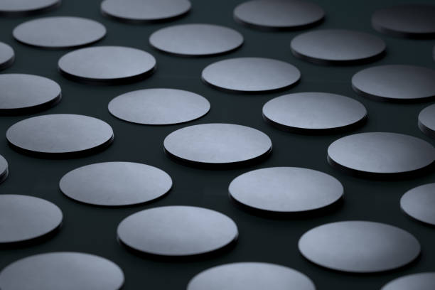 istock Blank Black Round Beer Coasters Templates on Black Background. 3d rendering 1203553591
