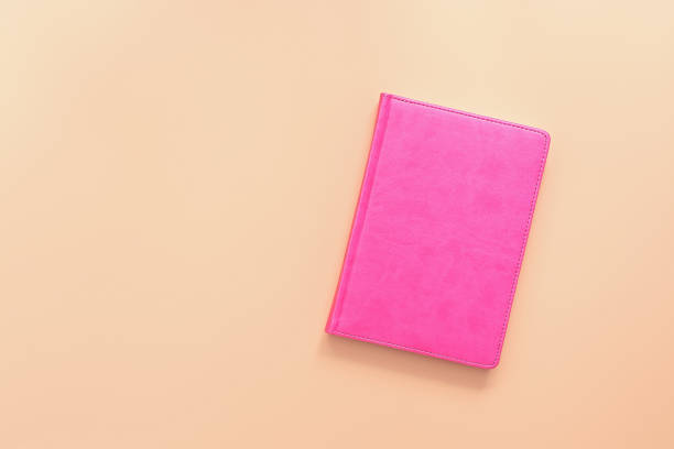 istock Pink notebook or diary on a pastel background, minimal. Top view, flat lay, copy space. 1203553818