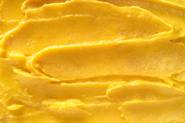 Top view of soft mango sorbet surface