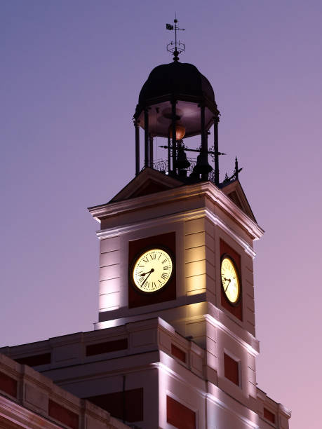 istock Town Hall Clock Tower in Madrid, Spain at dusk or twilight 1203557005