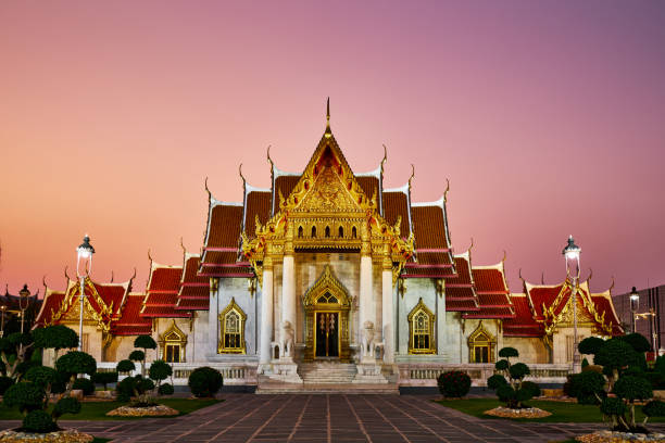 istock Wat Benchamabophit Dusitvanaram Temple, Marble temple at twilight, destination place and landmark for sightseeing in Bangkok, Thailand 1203557682