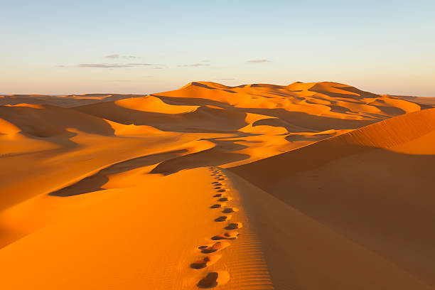 istock Footprints in the Sand Dunes  - Murzuq Desert, Sahara, Libya 120355884