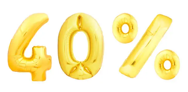 Photo of Golden number made of inflatable balloon isolated on white background