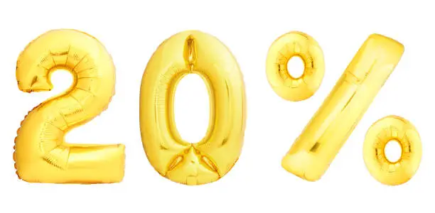 Photo of Golden number  made of inflatable balloon isolated on white background